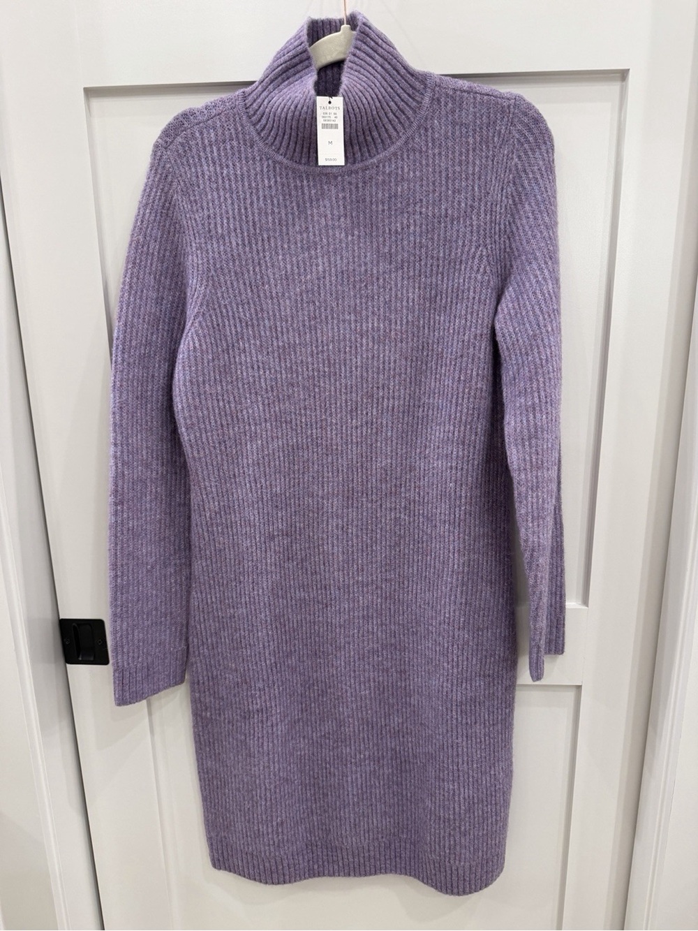 Talbots Turtleneck Sweater Dress Size Medium Purple Ribbed Knit
